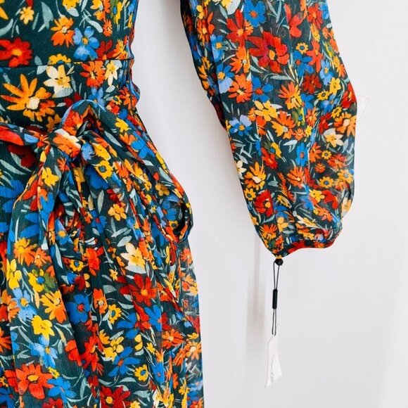 Calvin Klein Surplice Neck Faux Wrap Midi Dress Size 10 3/4 Sleeve Floral Print - Picture 2 of 16